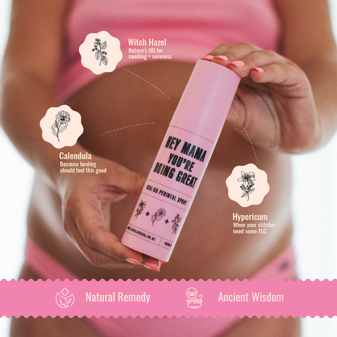 Postpartum healing spray for soothing perineal discomfort after birth NZ