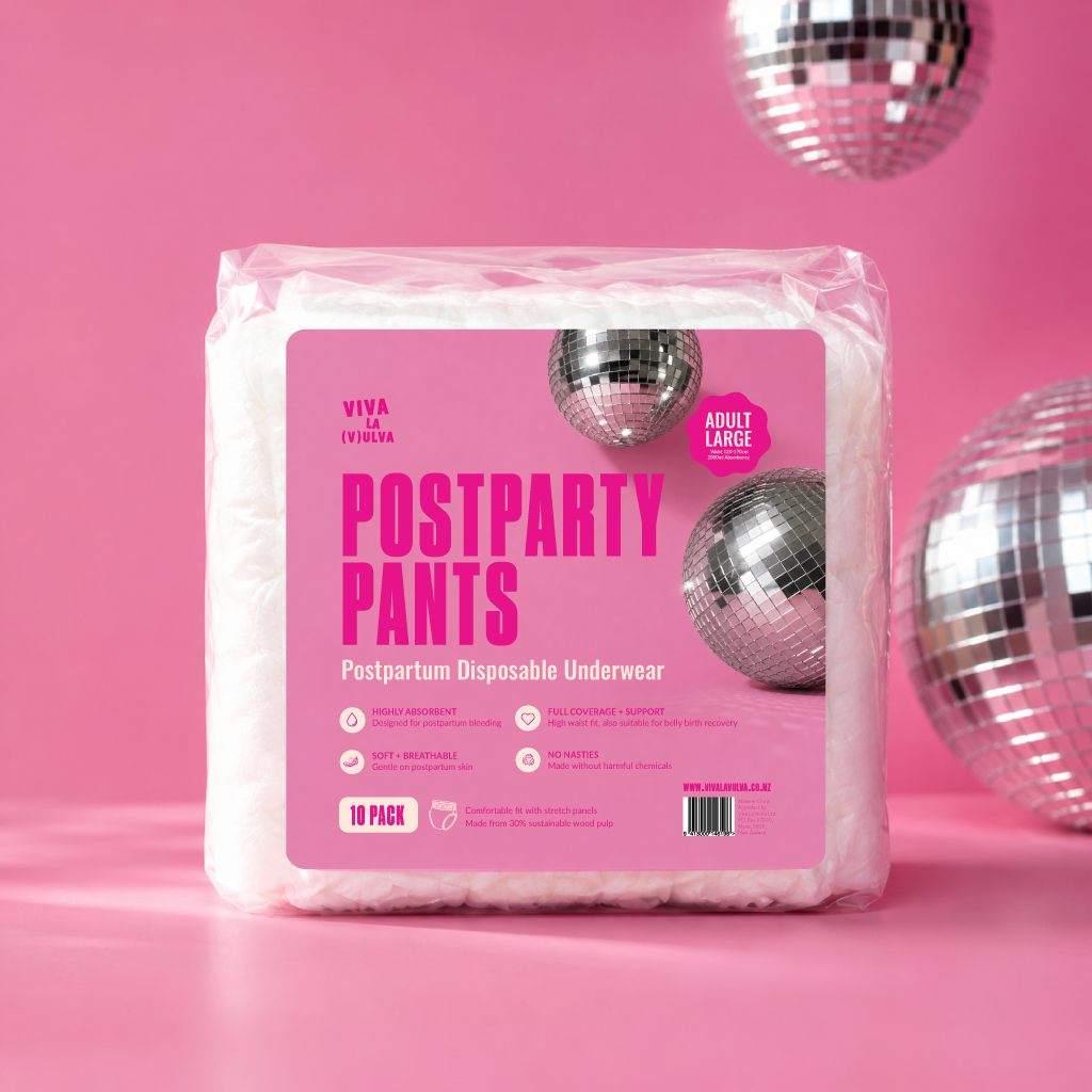 Postparty Pants postpartum disposable underwear by Viva La Vulva – highly absorbent, soft, and full coverage for after birth